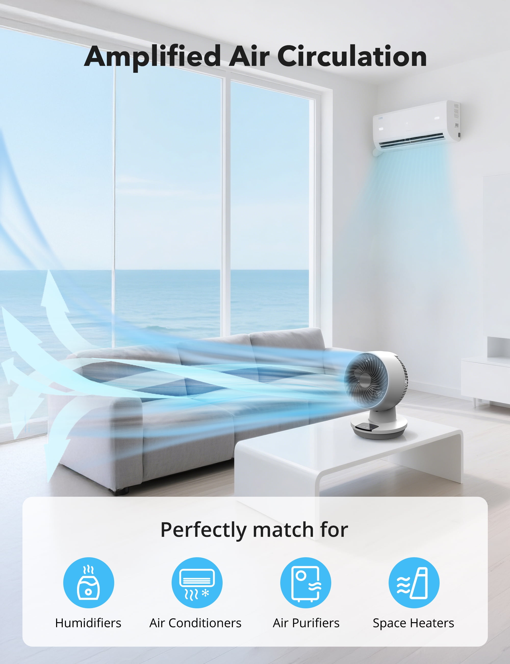 Taotronics Desk Fans for Bedroom, 12-Inch Powerful Airflow, 25db Quiet Table Air Circulator Fans for Whole Room, 160° Adjustable Tilt, 8-Hour Timer, Portable Dorm Fan with Remote, 3 Speeds, Desk