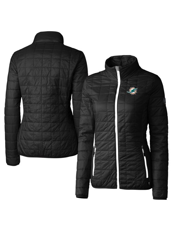 Women's Cutter & Buck Black Miami Dolphins Rainier PrimaLoft Eco Insulated Full-Zip Puffer Jacket