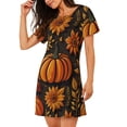 thumbnail image 2 of Easygdp Autumn Pumpkin Leaves Camisón de manga corta para mujer, informal, estampado, 2 of 6