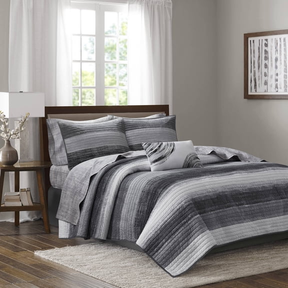 6-Piece Twin 6 Piece Quilt Set with Cotton Bed Sheets,Black