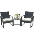 thumbnail image 2 of Lacoo 3 Pieces Patio Indoor Furniture Cushioned PE Rattan Bistro Chairs Set of 2 with Table, Black/White, 2 of 7