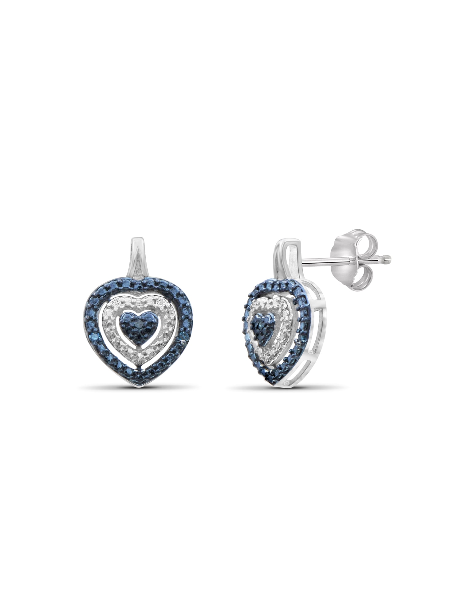 JewelersClub 1/10 Carat T.W. Blue And White Diamond Sterling Silver 3-Piece Heart Jewelry Set