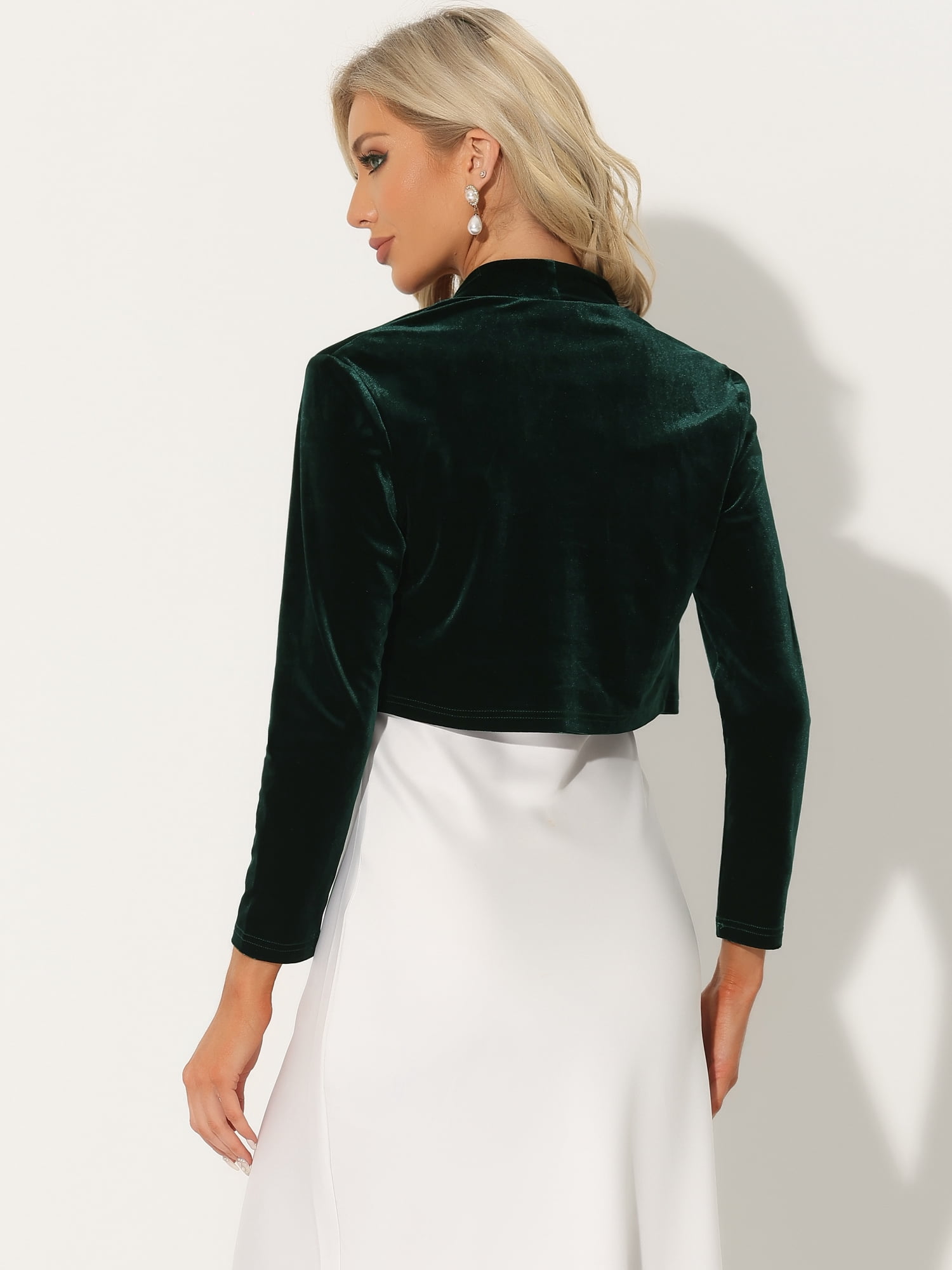 Unique Bargains Women's Halloween Costume Velvet Shrugs Open Front Cropped Bolero Jacket L Green