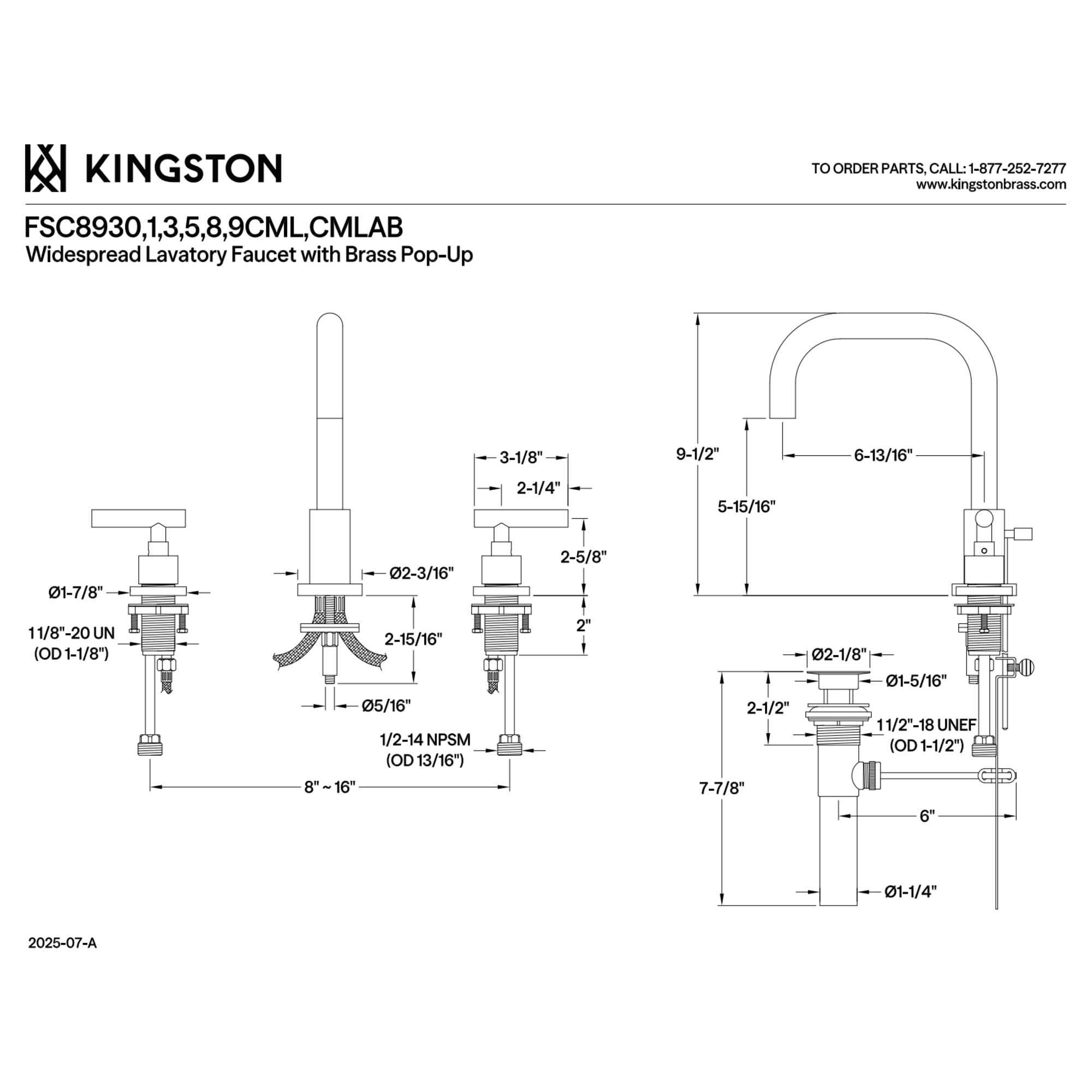 Kingston Brass FSC8930CML Manhattan Widespread Bathroom Faucet with Brass Pop-Up, Matte Black