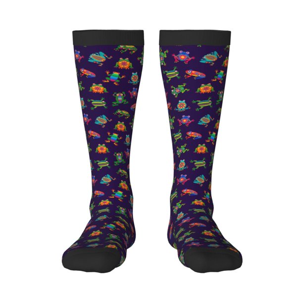 Fotbe Mexican Frogs Calcetas Divertidas Estampadas para Hombre y Mujer, Calcetas de Algodón hasta la Rodilla para Caminar, Correr, Enfermería y Embarazo