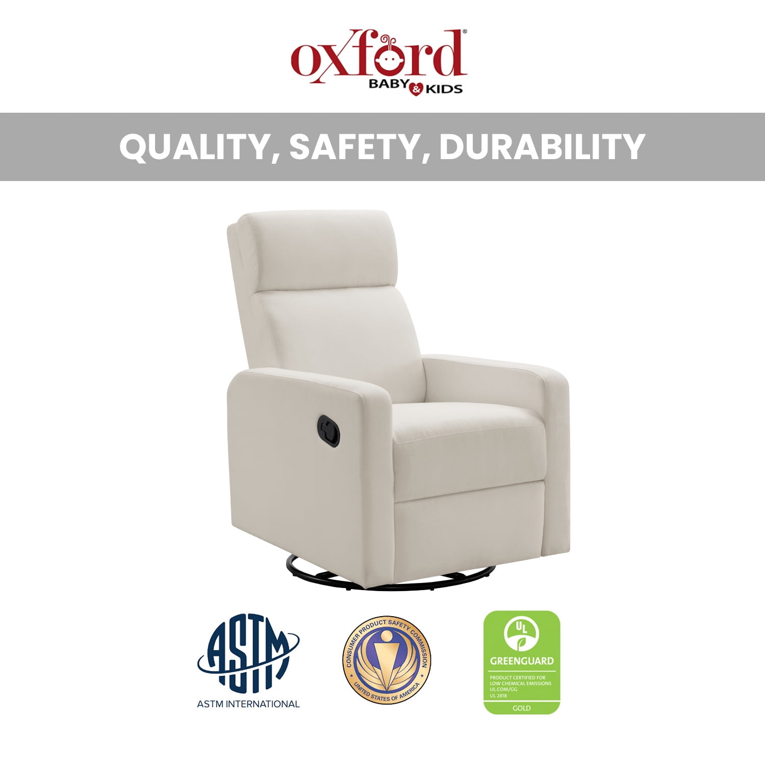 Oxford Baby Layton Upholstered Glider Recliner Rocking Chair 360° Swivel for Nursery and Living Room – Cream​