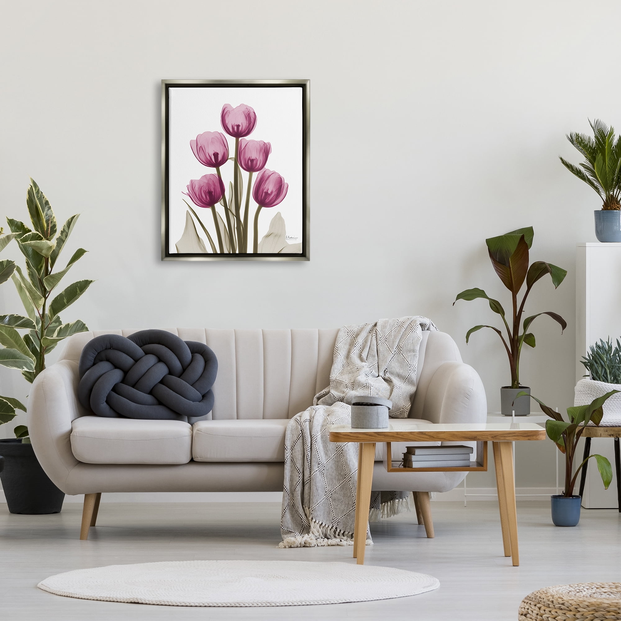 Stupell Industries Pink X-Ray Tulips Botanical & Floral Photography Gray Floater Framed Art Print Wall Art, 25 x 31