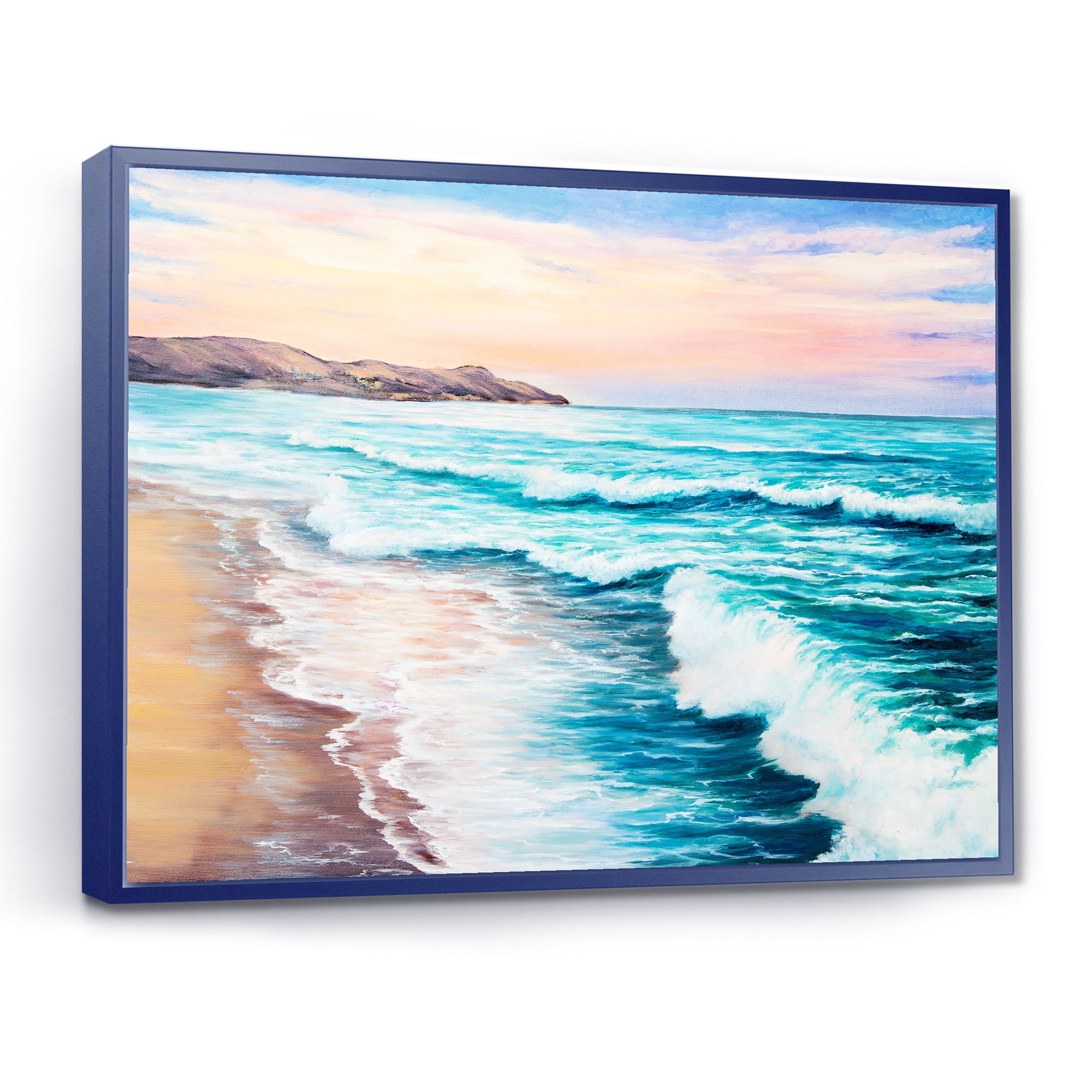 Sunrise Glow On The Ocean Waves III 40 in x 30 in Framed Painting Canvas Art Print, by Designart
