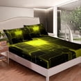thumbnail image 2 of YST Fluorescent Yellow Geometric Fitted Sheet Full Size 3D Stereoscopic Square Bedding Set, Glowing Neon Geometry Bed Sheets Soft Microfiber Modern Abstract Sheets with 2 Pillowcases, 2 of 4