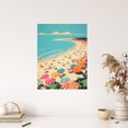 thumbnail image 4 of Sun Sand Sea Cove Busy Beach Coastal Landscape Aqua Orange Pink Bright Painting Unframed Wall Art Print Poster Home Decor Premium, 4 of 5