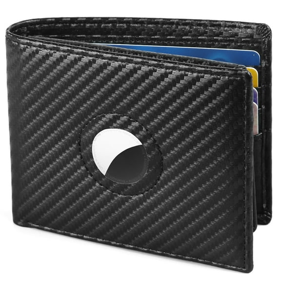 AirTag Wallet - Huztencor Minimalist Front Pocket Mens Wallet for Apple Air Tag Carbon Fiber Black