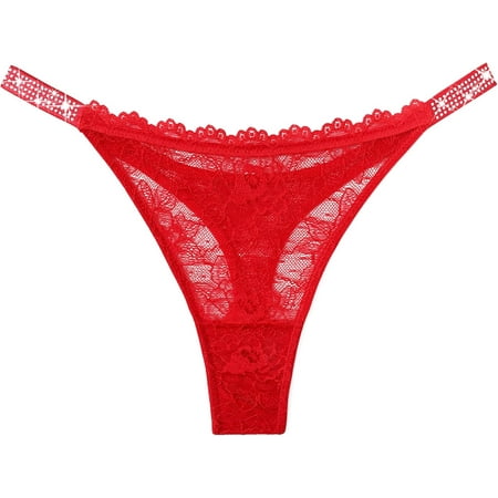 Lace Thongs for Women with Rhinestone-Embellished Strap Cheeky Underwear Sexy Panties 1-3 Pack