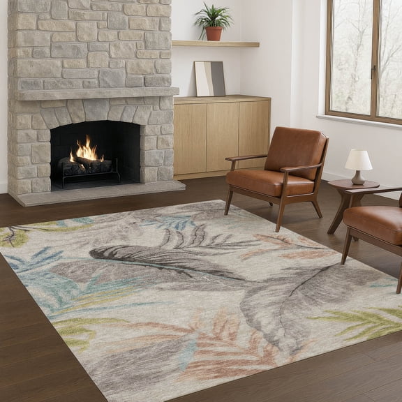 Addison Rugs Chantille Indoor/Outdoor Transitional Floral Beige Machine Washable Rectangle Rug, 10' x 14'