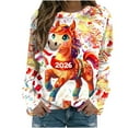 thumbnail image 2 of Ounisa Women's Casual Crew Neck Sweatshirt Loose Soft Long Sleeve Christmas Horse Fireworks Snowflake 2026 Graphic Pullover Christmas Tops, 2 of 6