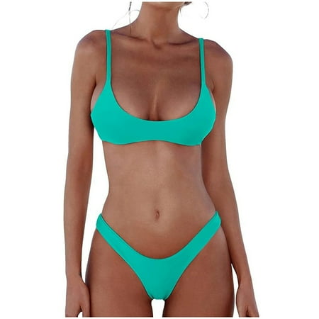 Women Swimsuits Spaghetti Strap Push Up Padded Bra Bandage Bikini Green Women s Swimwear XXL