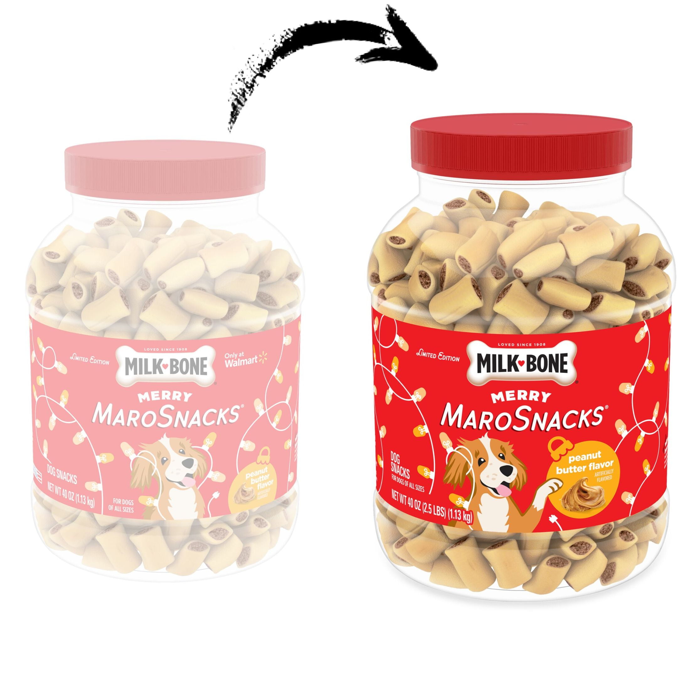 Milk Bone Merry MaroSnacks Peanut Butter Flavored Holiday Dog Treats With Bone Marrow, 40 oz