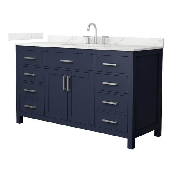 Beckett 60" Dark Blue Single Vanity & Giotto Quartz Top (3-Hole) & Nickel Trim