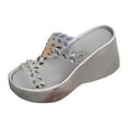 thumbnail image 2 of Miluxas Womens Arch Support Beach Vacation Wedge Sandal Wedding Flower Crystal Comfy Walking Thong Sandals Silver 6(37), 2 of 8