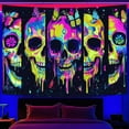 thumbnail image 3 of Blacklight Skull Tapestry, Glow In The Dark UV Reactive Neon Skeleton Butterfly Wall Hanging Tapestries Home Decor, Horror Face Tapestry Halloween Aesthetic for Bedroom Livingroom Tapestry 60X40IN, 3 of 5