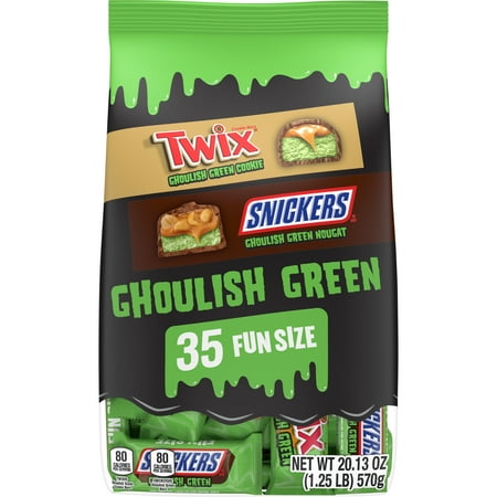 Mars Mixed Snickers & Twix Ghoulish Green Milk Chocolate Halloween Candy, 35 Ct Bulk Bag