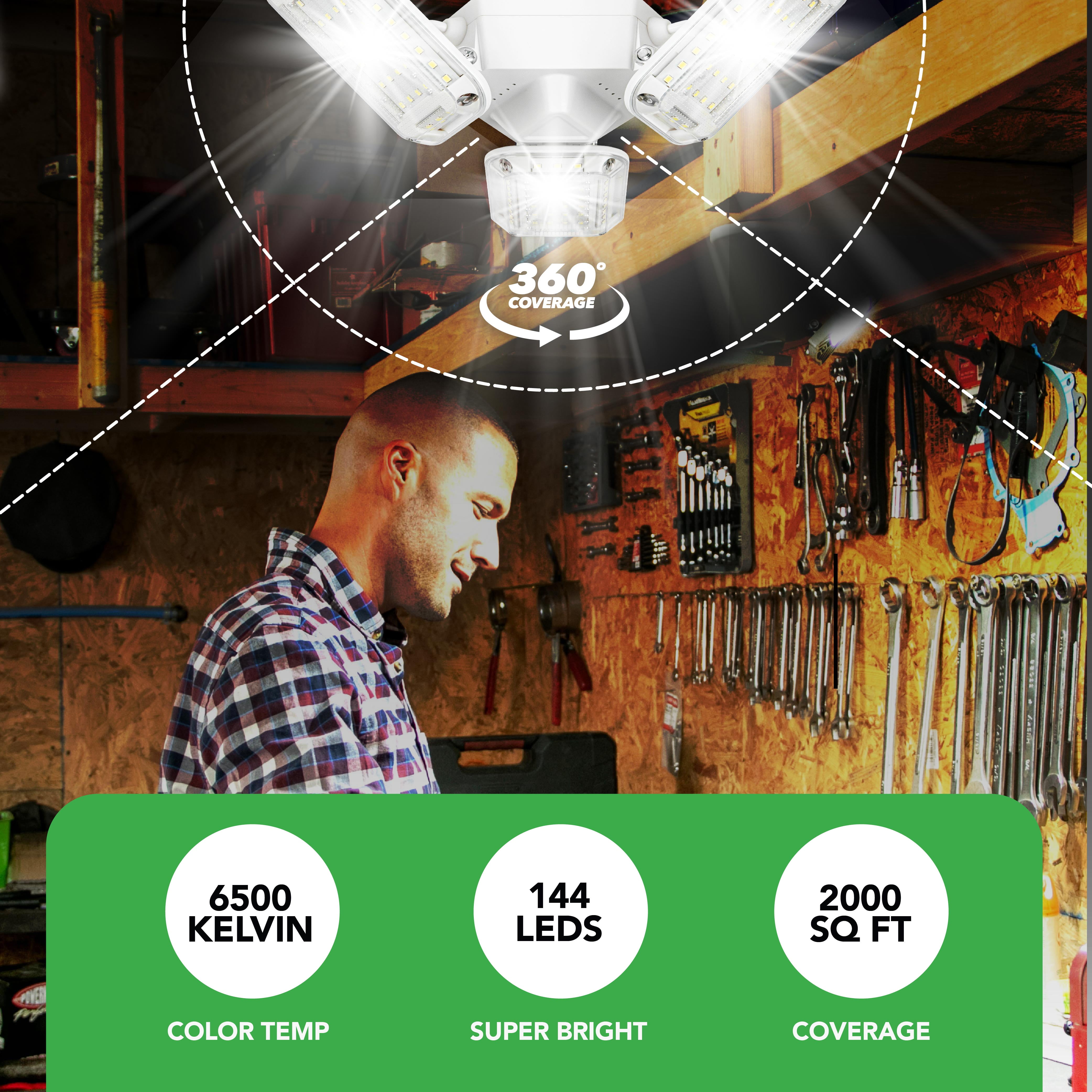 Bell and Howell TriBurst Garage Lights 288 LED Bulb 2000 Lumens Ceiling Socket Deformable Light for Shop Basement Attic