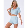 thumbnail image 3 of DARING DIVA Y2K Crop Tops with Shorts Knit Button-Down Pajama Sets XS Blue, 3 of 7