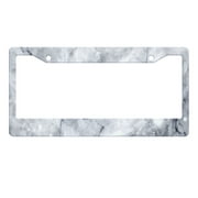 WIRESTER 6" x 12" Auto Drive License Plate Frame Cover, White Shiny Marble