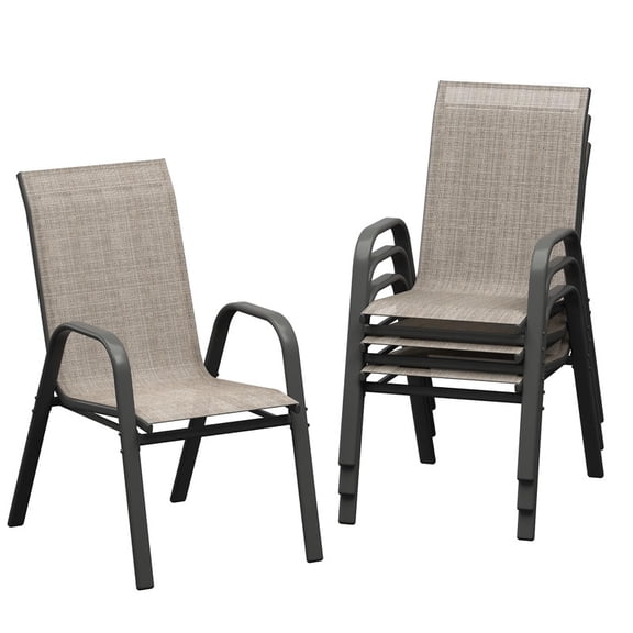 TROPOW Patio Chairs Set of 6, Outdoor Stackable Dining Chairs with Textilene Fabric, All-Weather Deck Stacking Chairs with High Back for Backyard Poolside Garden Balcony, Brown