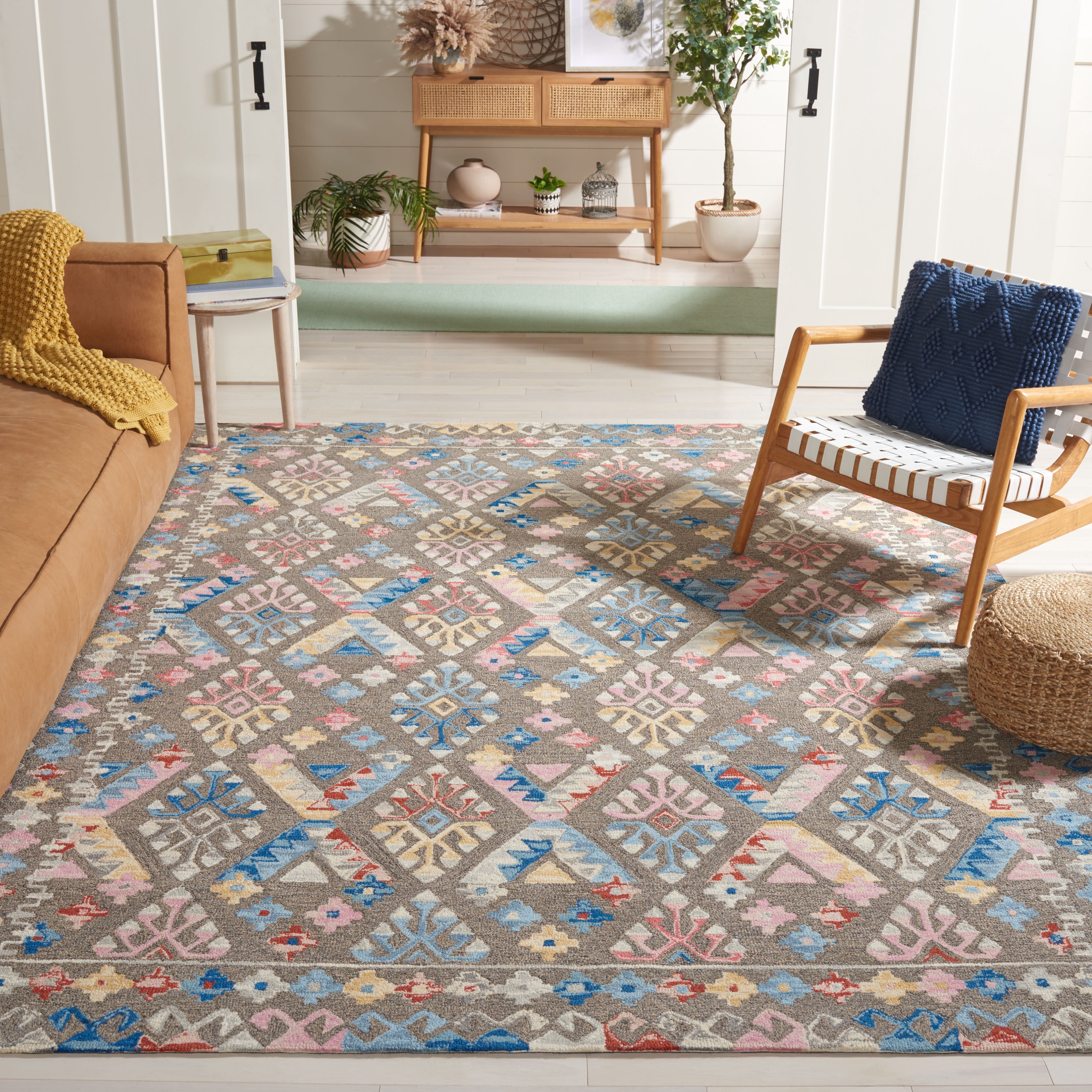 SAFAVIEH Micro-Loop Jasmyn Diamond Area Rug, Grey/Blue, 8' x 10'