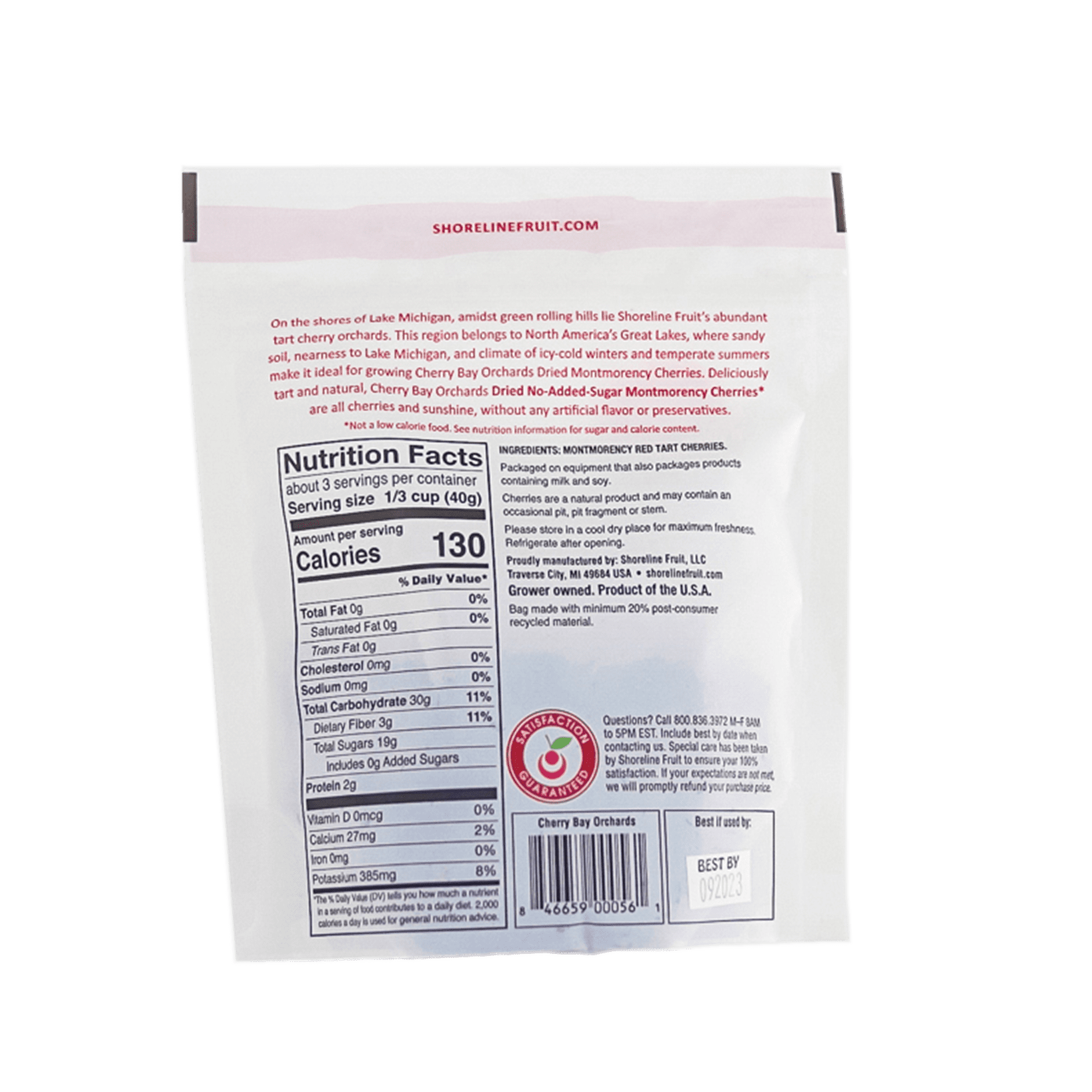Cherry Bay Orchards No Added Sugar Dried Montmorency Cherries - Case of 6 - 4 oz resealable bags