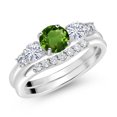 thumbnail image 2 of Gem Stone King 10K White Gold Green Chrome Diopside White Moissanite and White Lab Grown Diamond 5 Stone Bridal Engagement Wedding Ring Set for Women (0.81 Cttw, Round: 5MM and 3MM, Size 9), 2 of 6