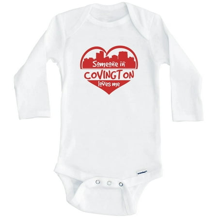 

Someone in Covington Loves Me Covington Kentucky Skyline Heart One Piece Baby Bodysuit (Long Sleeve) 6-9 Months White