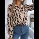 thumbnail image 4 of Camisa de Larga con Botones Geométricos para Mujer, Blusa Informal Ajustada con Cuello y Estampado Integral. Caqui XL, 4 of 10