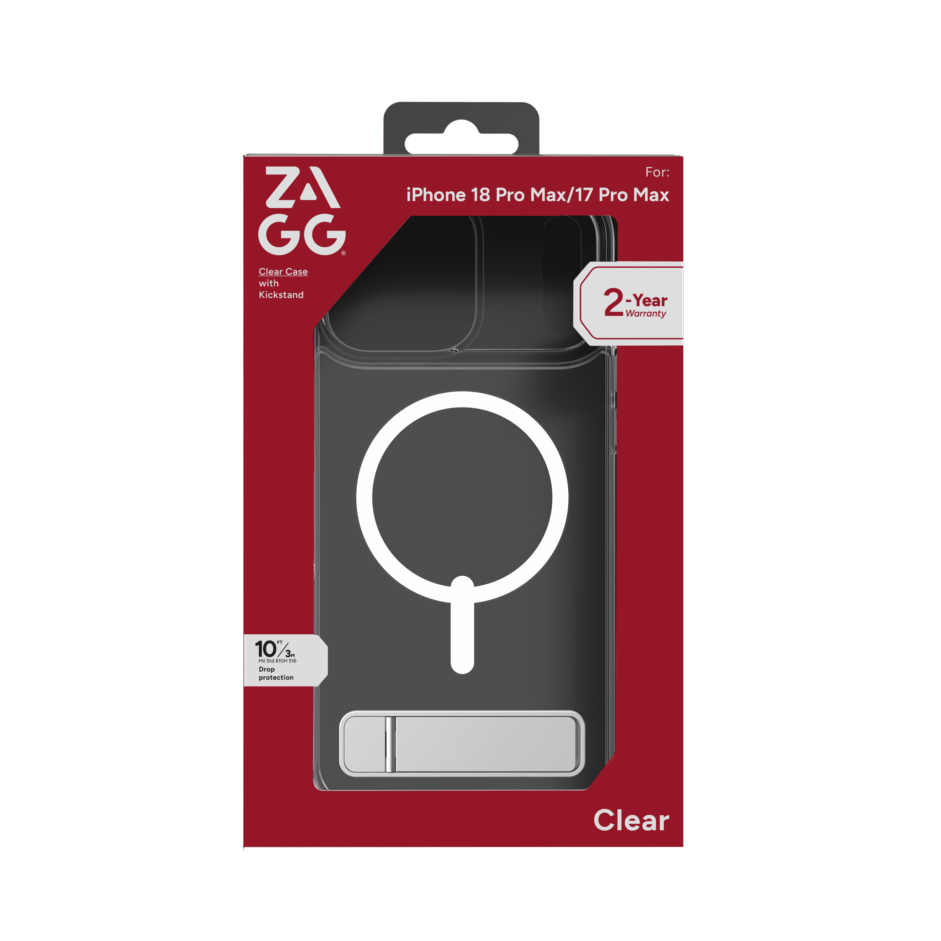 ZAGG Clear Snap with Kickstand - Apple iPhone 18 Pro Max & 17 Pro Max Clear Case with MagSafe and Built-In Kickstand