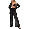 thumbnail image 1 of TRKIYQC, conjuntos informales de otoño para mujer, camisa de manga larga transparente de Color sólido con botones, Tops y pantalones de pierna ancha de cintura alta sueltos TRKIYQC  moda, 1 of 9