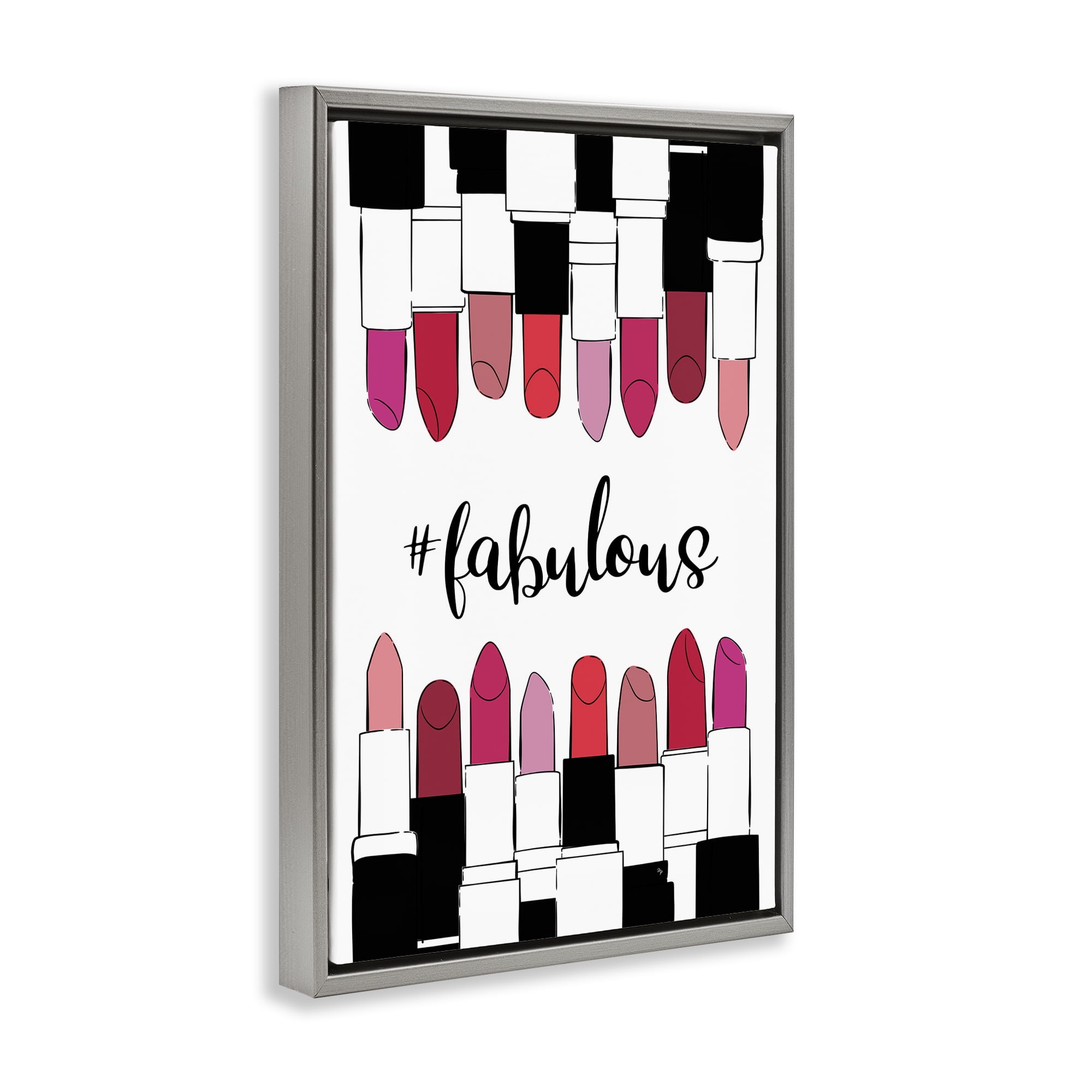 Stupell Industries Hashtag Fabulous Lipstick Beauty & Fashion Painting Gray Floater Framed Art Print Wall Art, 21 x 31