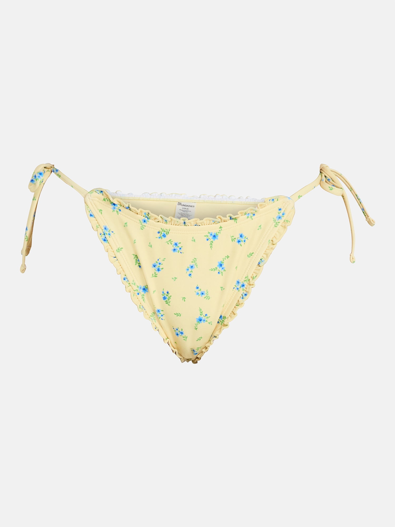No Boundaries Floral Print Side Tie Bikini Bottoms with Lettuce Edge, Women’s XXS-XXL