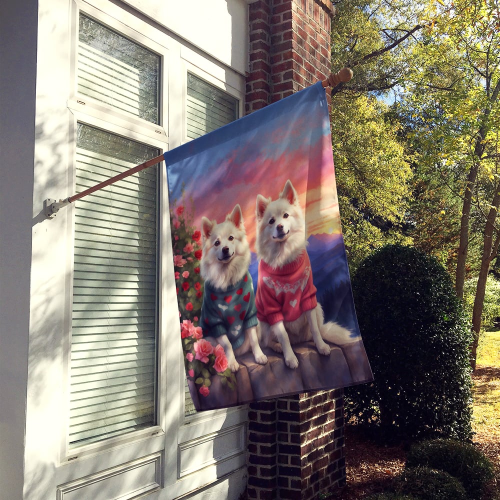 American Eskimo Two Hearts House Flag 28 in x 40 in