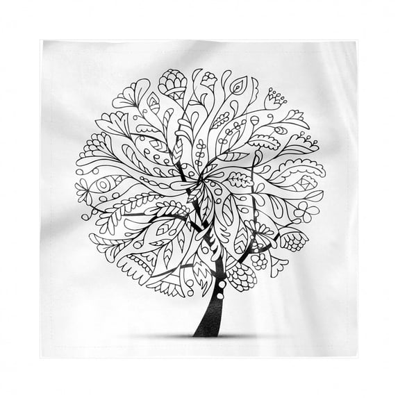 White Decorative Napkins Set of 4, Monochrome Doodle Tree with Abstract Leafy Floral Branches Illustration, Silky Satin Fabric for Brunch Dinner Party, 18", Charcoal Grey and White, by Ambesonne