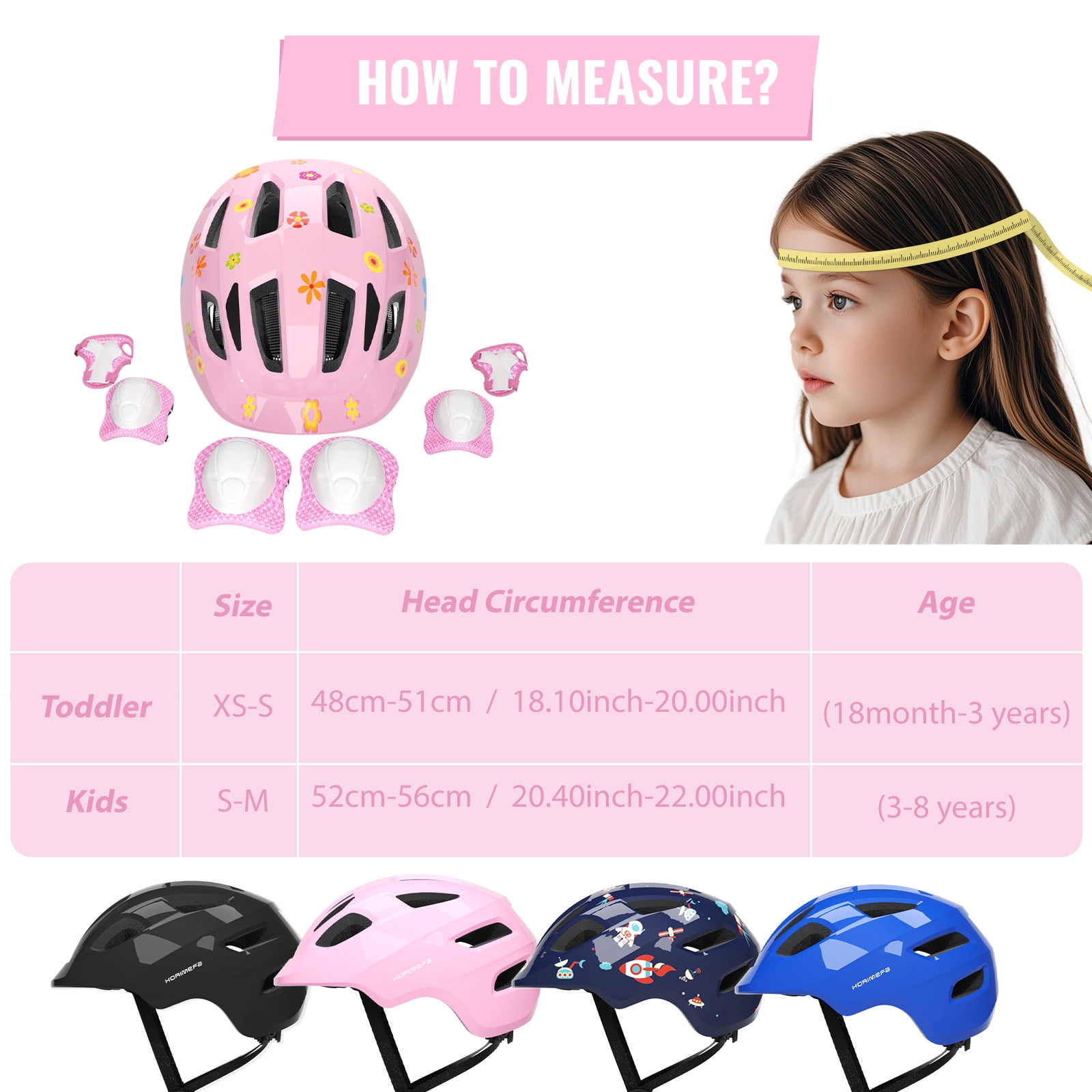 KORIMEFA Kids Bike Helmet Toddler Bicycles Helmets, Multi-Sport Protective Gear Set for 8-14 Years Boys Girls with Knee Elbow Pads Wrist Guards for Cycling,Skateboarding,Skating Scooter