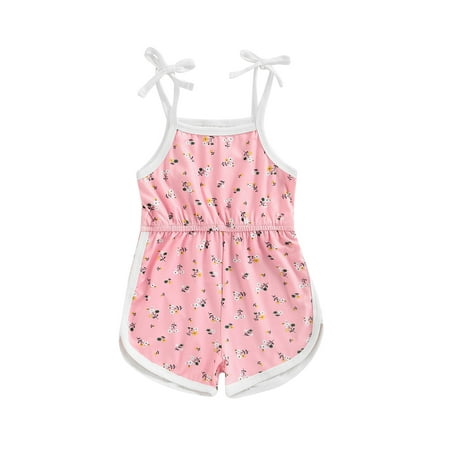 

Calsunbaby Toddlers Kid Girl Floral Romper Sleeveless Square Neck Print Toddlers Short Summer Bodysuit