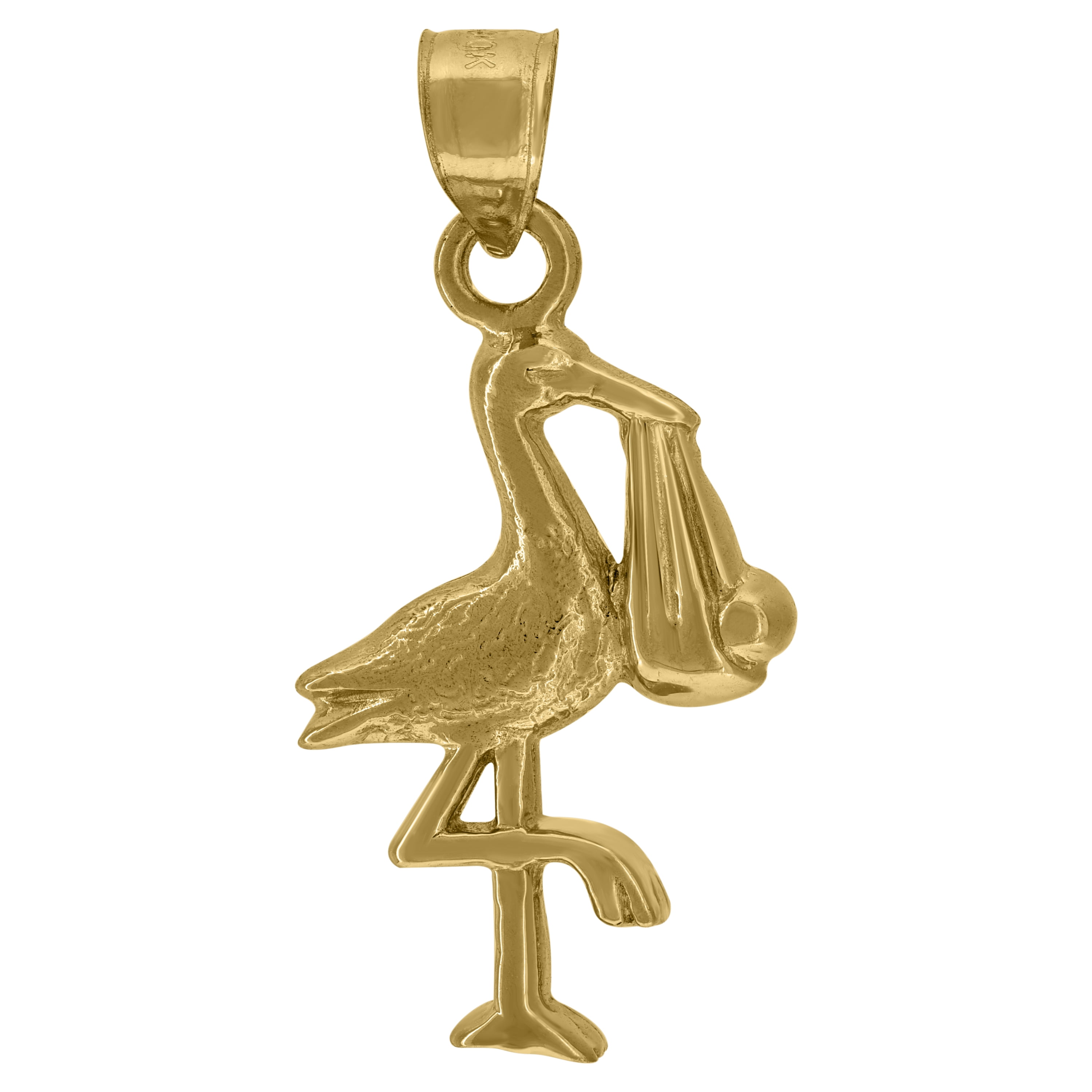 14k Solid 3-Dimensional Stork Charm 14 kt Yellow Gold 