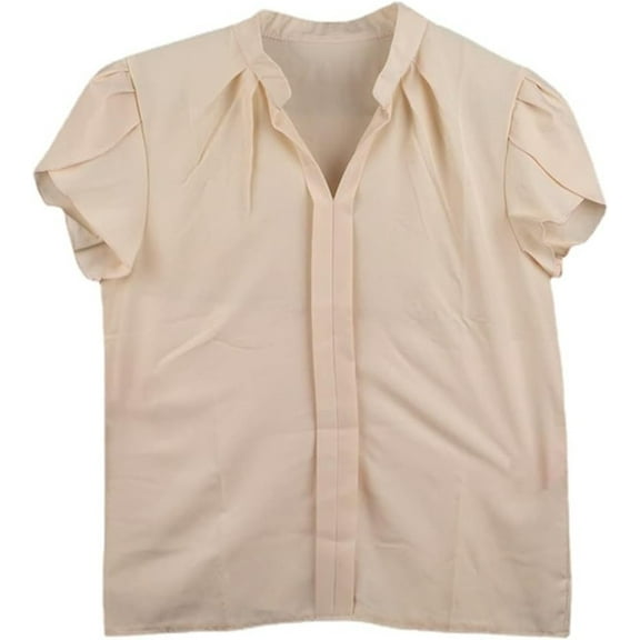 Women Short Sleeve Blouses Shirts Elegant V Neck Summer Work Casual Tunic Tops