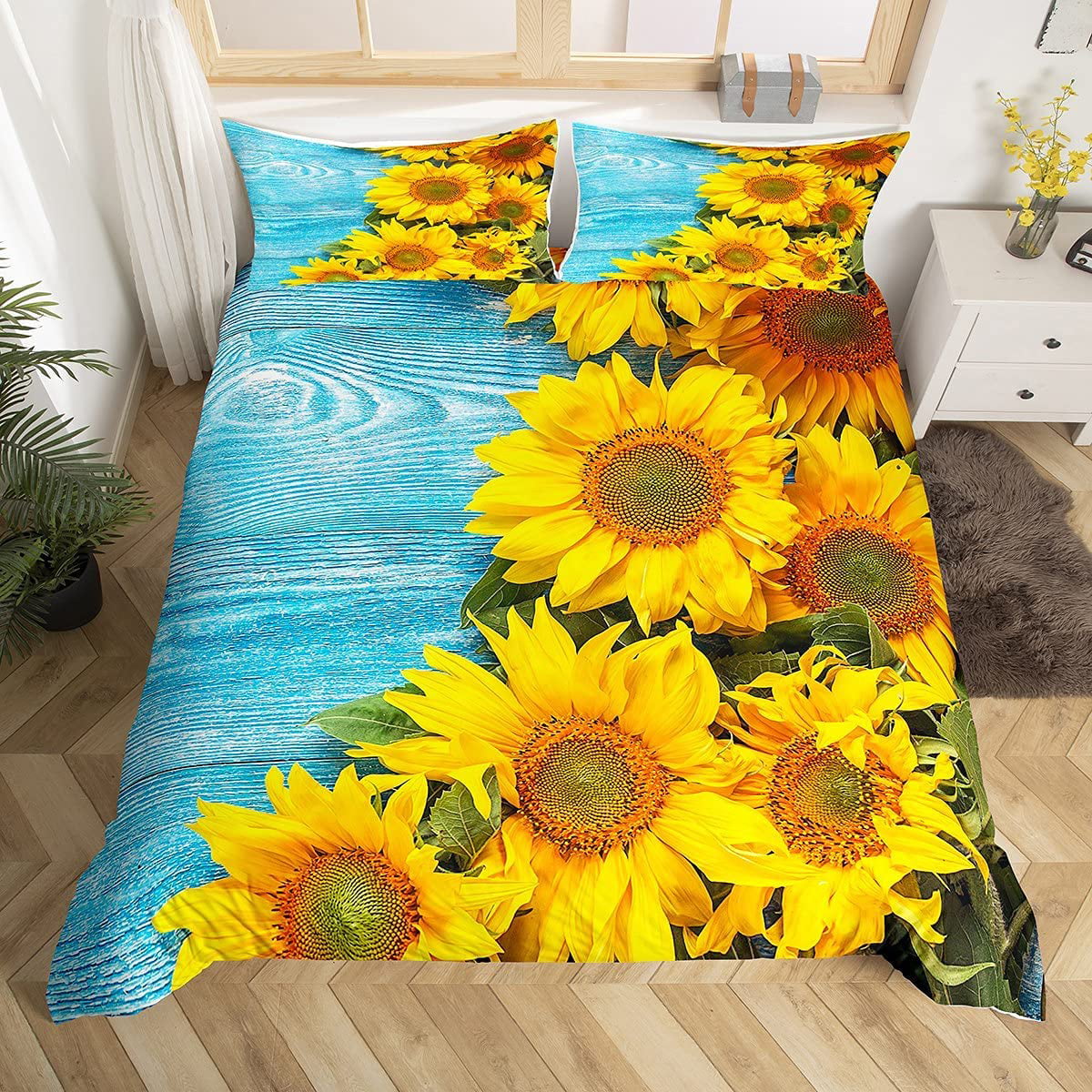 Sunflowers Yellow Ruffles Bedspread Sheet Set New Girls Home Bedding Colcha 
