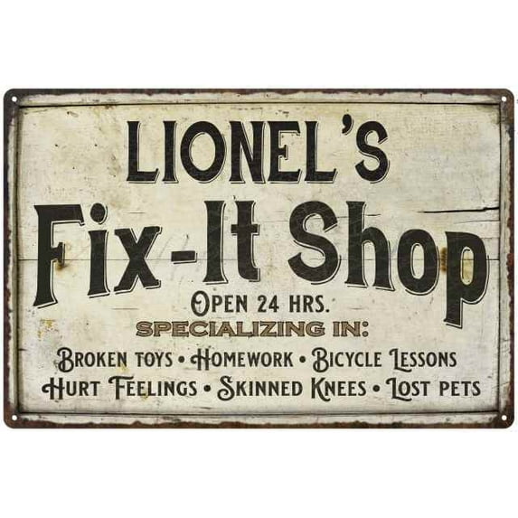 LIONEL'S Fix-It Shop Sign Grandpa Dad Wall Decor Gift 8x12 Metal 208120006423