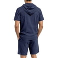 thumbnail image 5 of LEKWK Men Linen Sets Outfits 2 Piece Short Sleeve Button Down Hooded Tops and Elastic Waist Shorts Lightweight Loose Fit Summer Fashion Beach Vacation Wear, 5 of 9