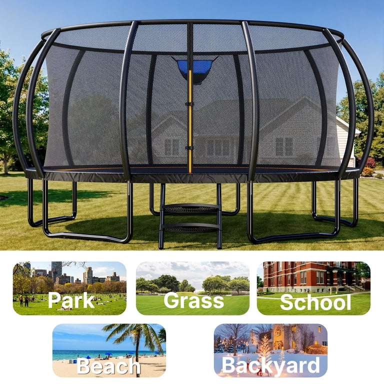 MERACH 14FT Pumpkin Outdoor Trampoline with Safety Enclosure Net