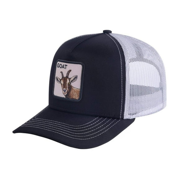 Unisex Embroidered The Goat, 5-Panel Trucker Hat, Black/White, Adjustable Fit
