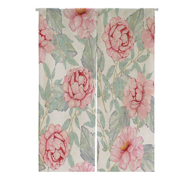 ABPHQTO Flor Rosa Peonía Hojas Floral Japonés Noren Cortina Puerta Ventana Tratamiento Cortinas 85x120 cm