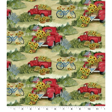 UPC: 0887816368773 | Red Trucks and Bicycles Cotton Fabric